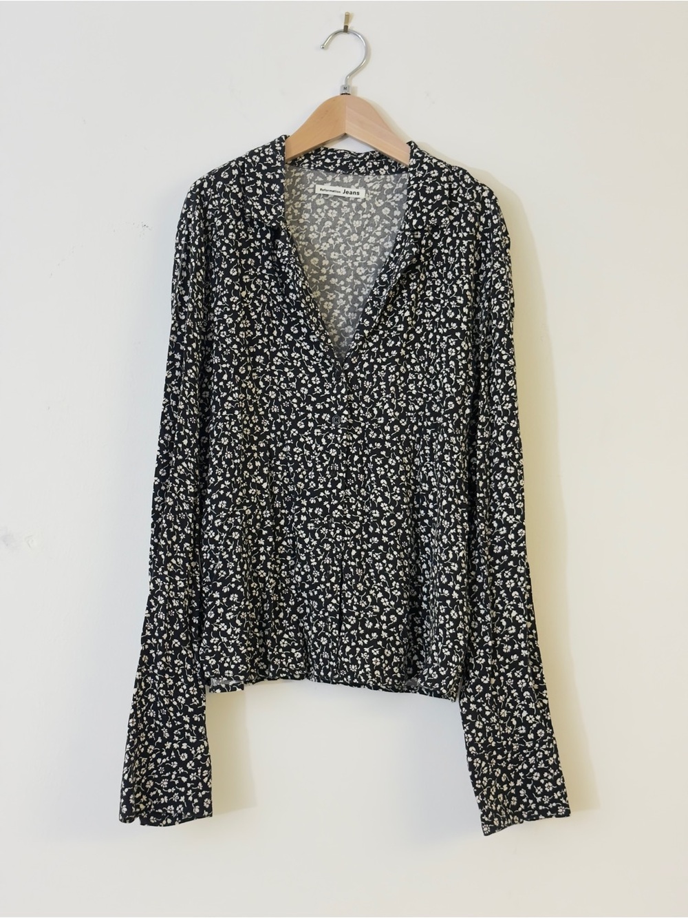 Reformation Willa Top Black Floral Button Down M